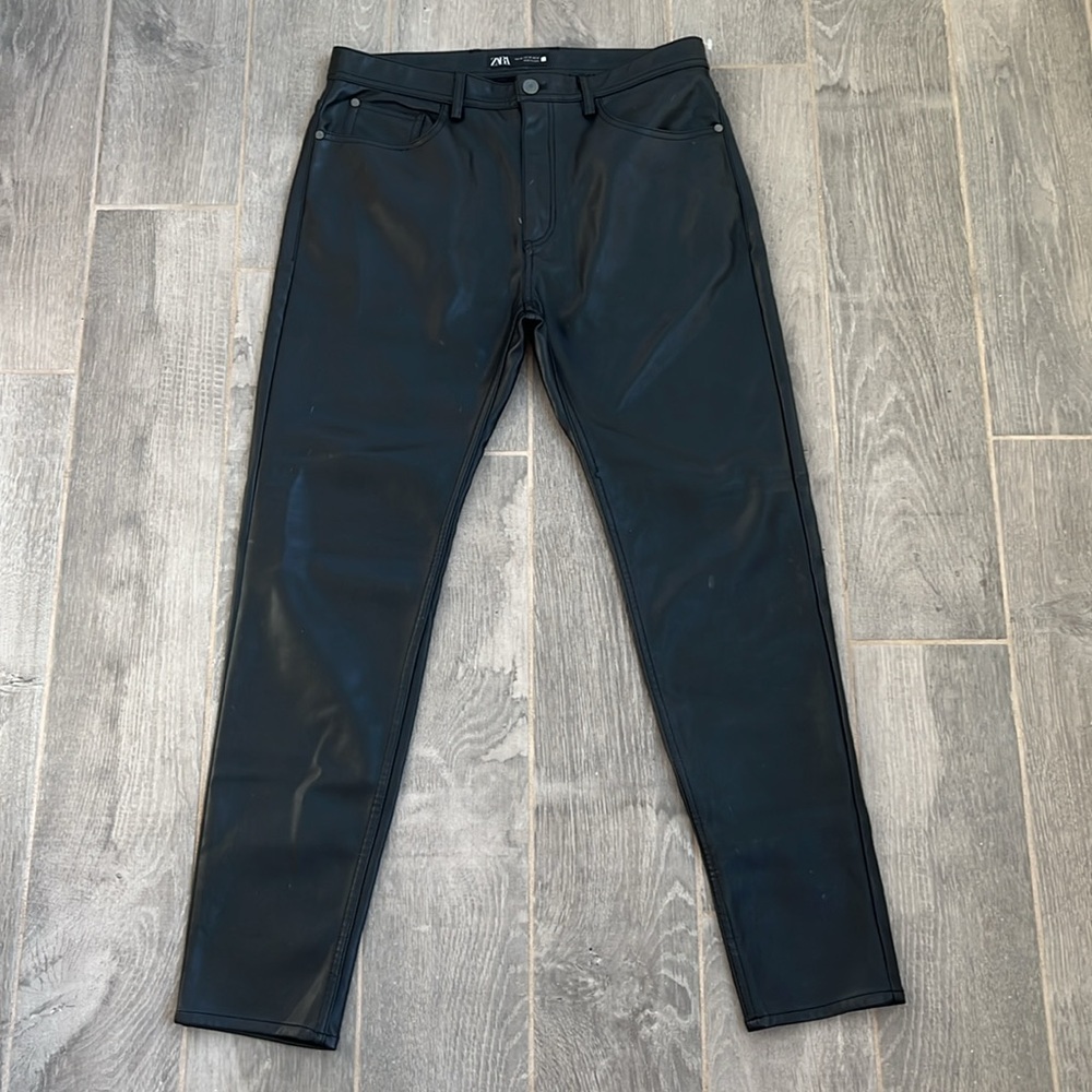 Zara Vegan Leather Straight Leg Pants Size 31/US 10 New
